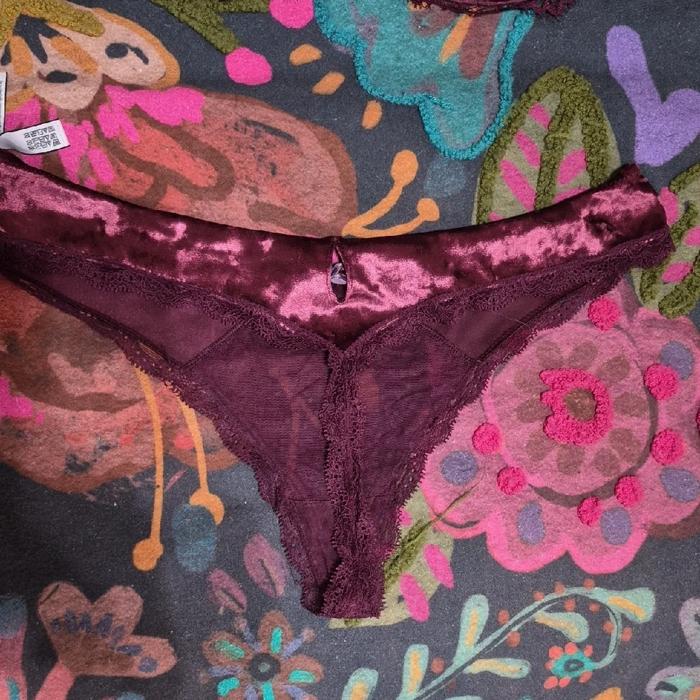 Victoria's Secret Velvet And Lace Bra And Thong Set in Deep Burgundy - Picture 8 of 12